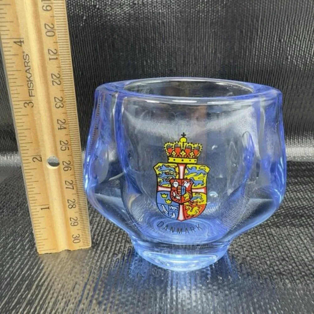Vintage‎ Denmark Art Glass Bud Vase With Flag Shield Heavy Glass Vase Danmark